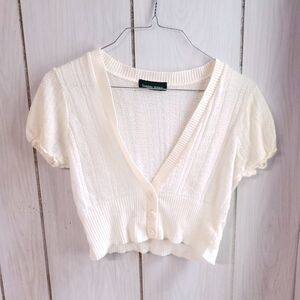 Cream Yellow Sweater Project Cropped Cardigan Short Sleeves Size S